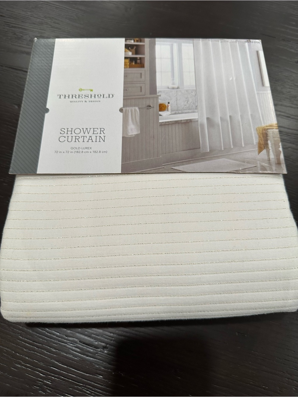 NEW Threshold White Shower Curtain with Subtle Gold Thread